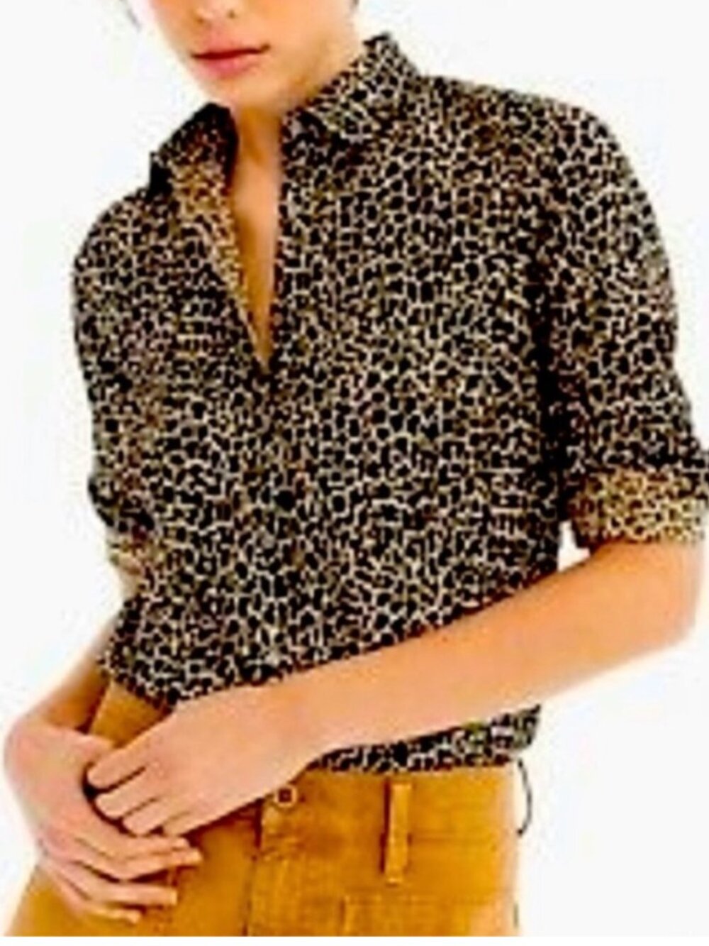 J.CREW Women's Leopard Print Long Sleeve Button Up, Size 0 Slim